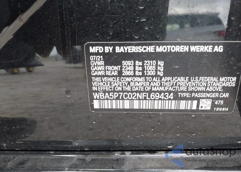 2022 BMW 330E z USA, uszkodzony, nr VIN WBA5P7C02NFL69434